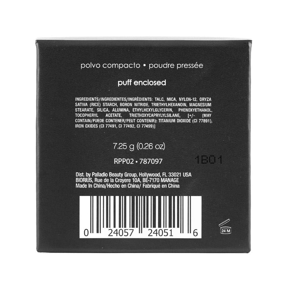 Palladio poudre riz pressée naturelle révèle un teint uniforme et naturel.