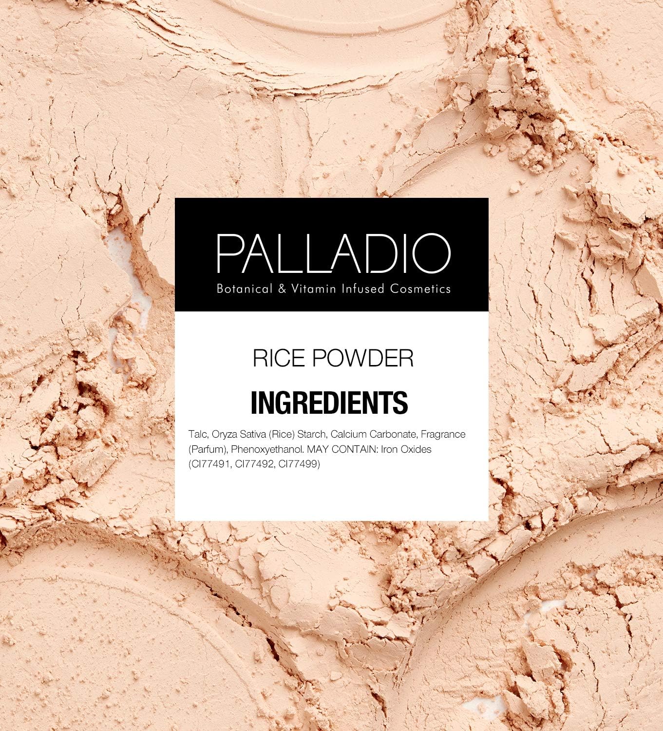 Palladio poudre riz pressée naturelle pratique en voyage et sac à main.