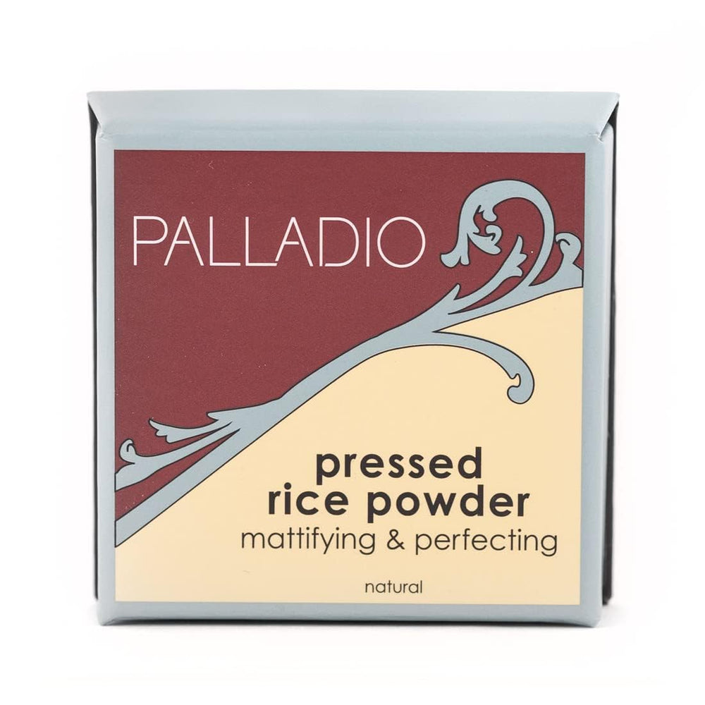 Palladio poudre riz pressée naturelle pour matifier sans surcharge.