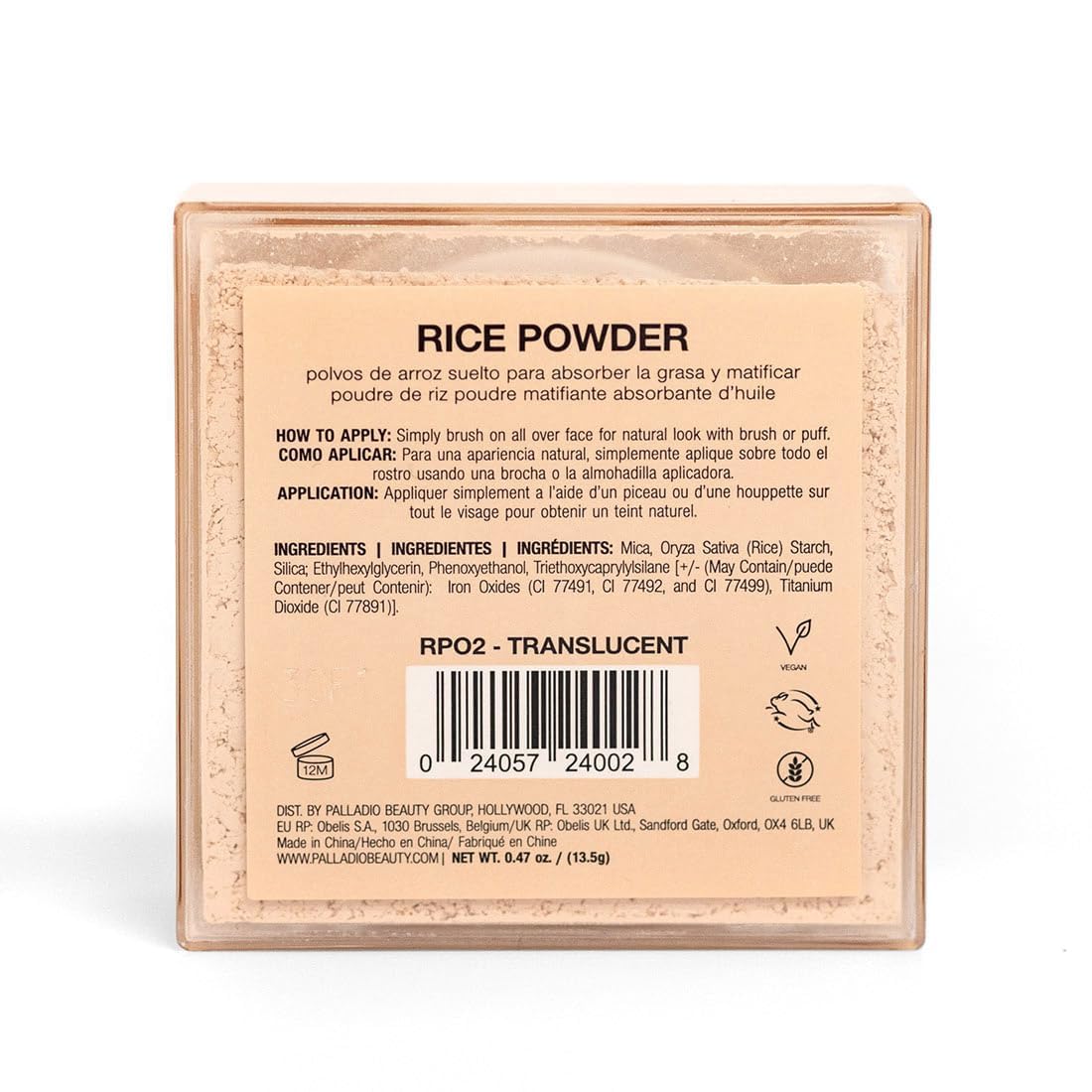 Palladio Poudre riz translucide peut être utilisée comme base légère.