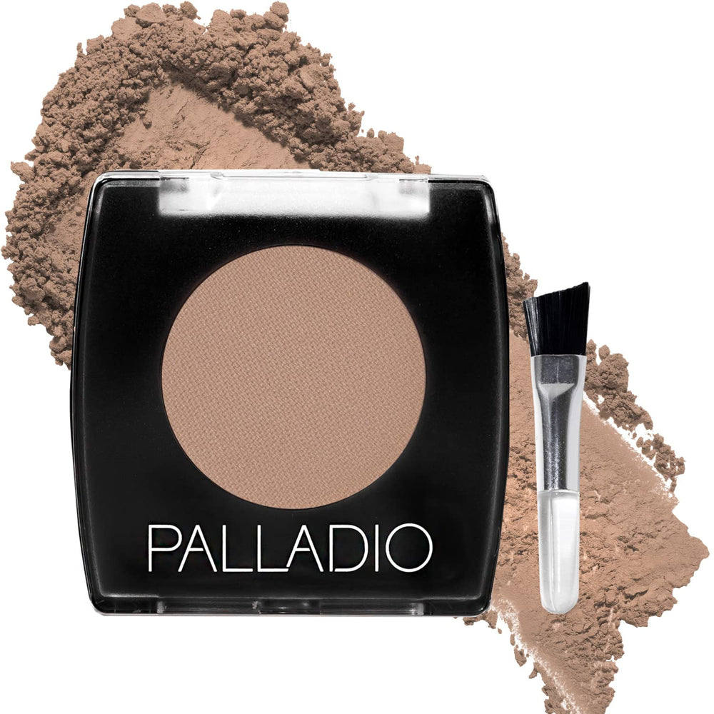 Palladio poudre sourcils taupe, compact pratique pour retouche rapide.