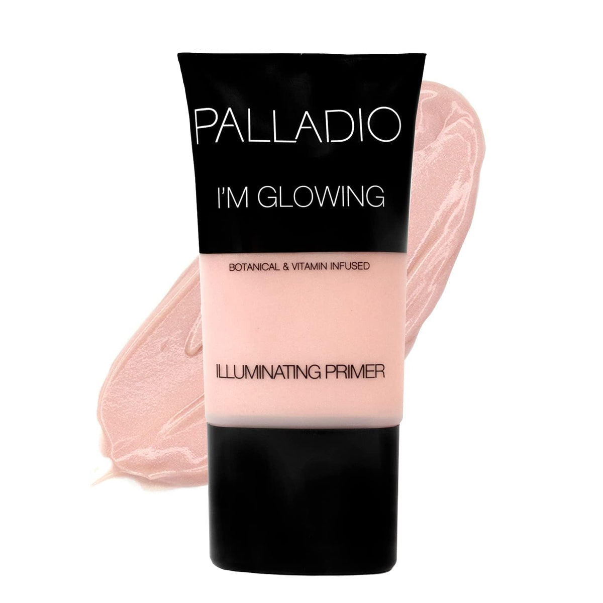 Palladio primer éclairant rosé perlé dans le flacon prêt à illuminer le teint.