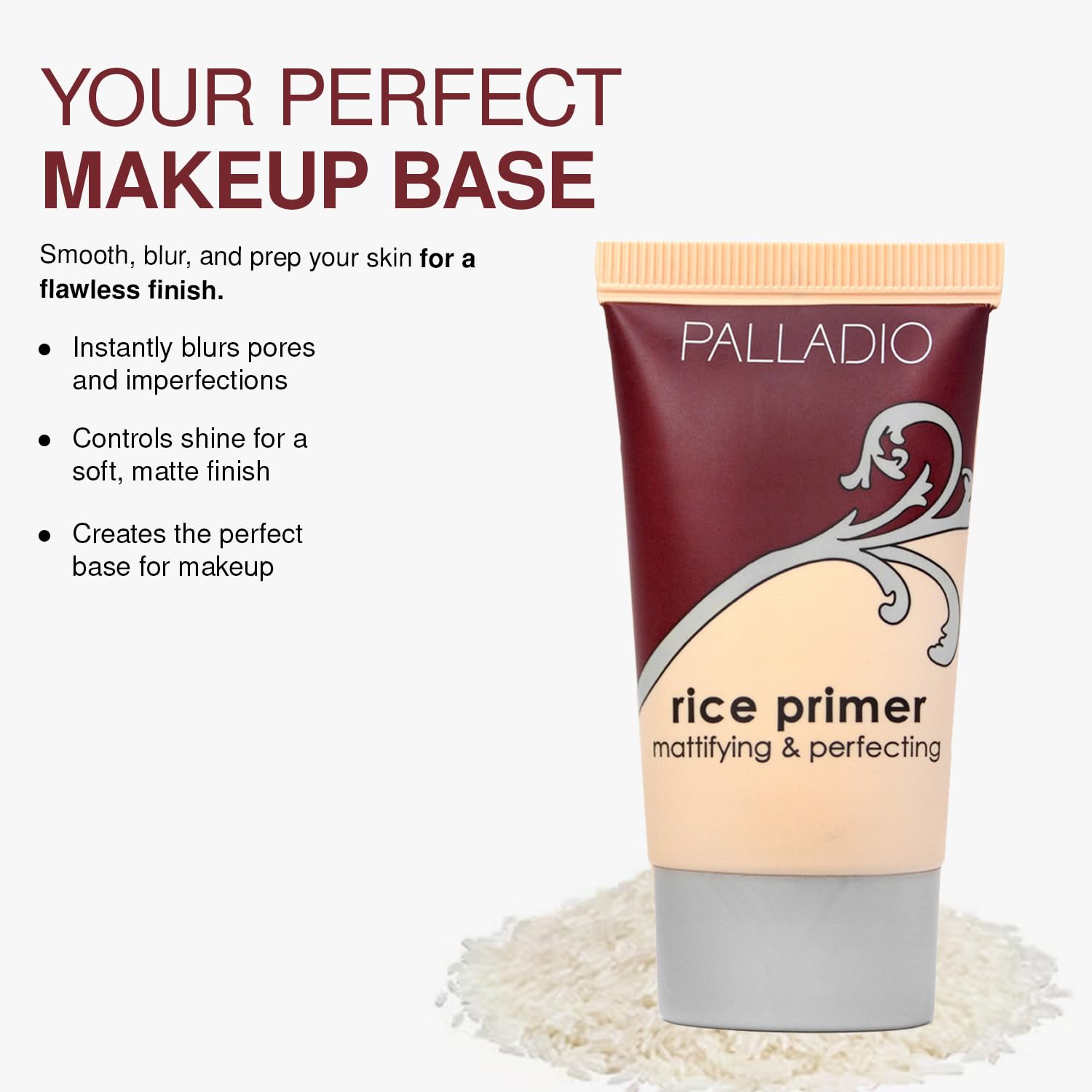 Teinte beige Palladio Rice Primer adaptée à de nombreuses carnations.