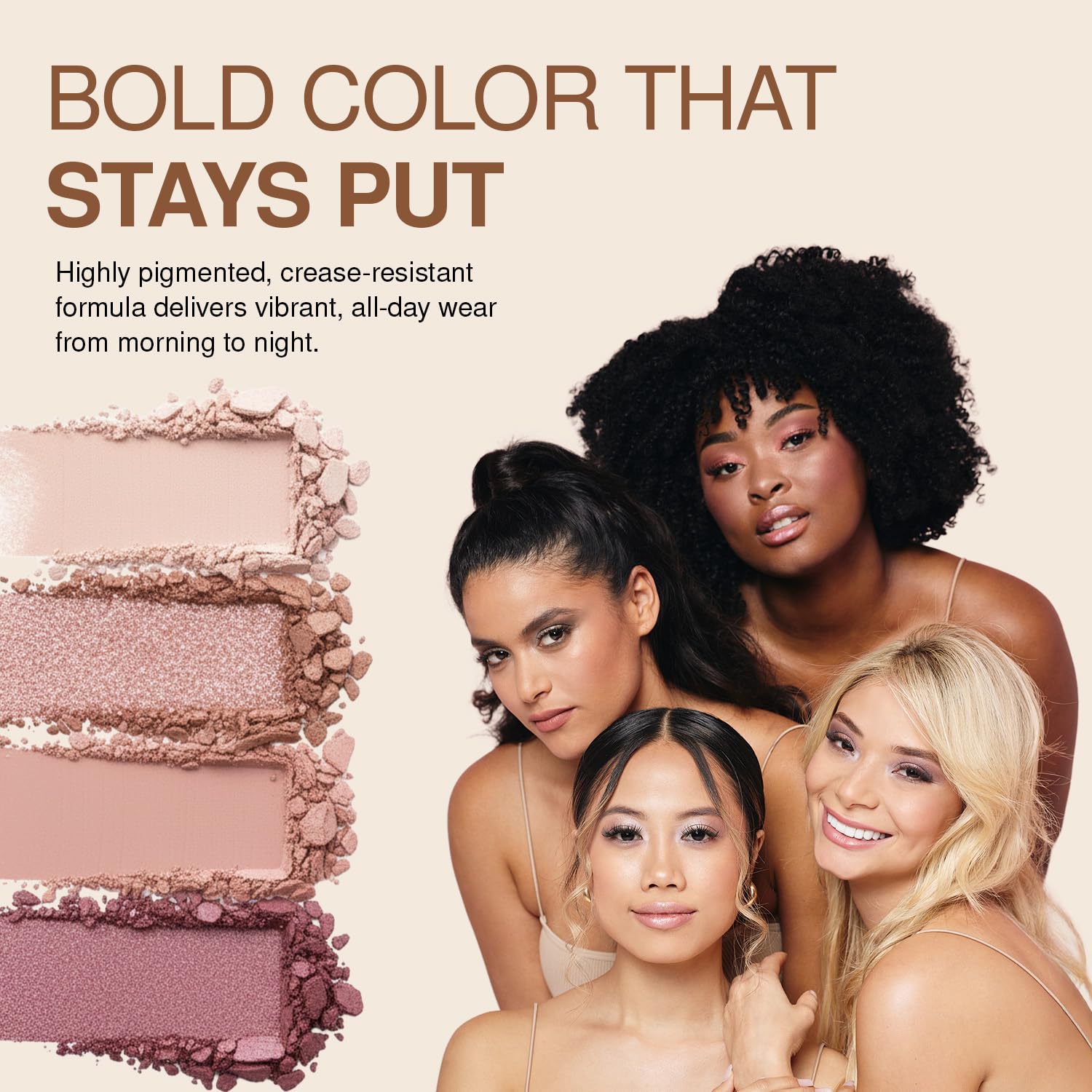 Palette Palladio Quad ombre rose poudre nacre pour un look romantique.