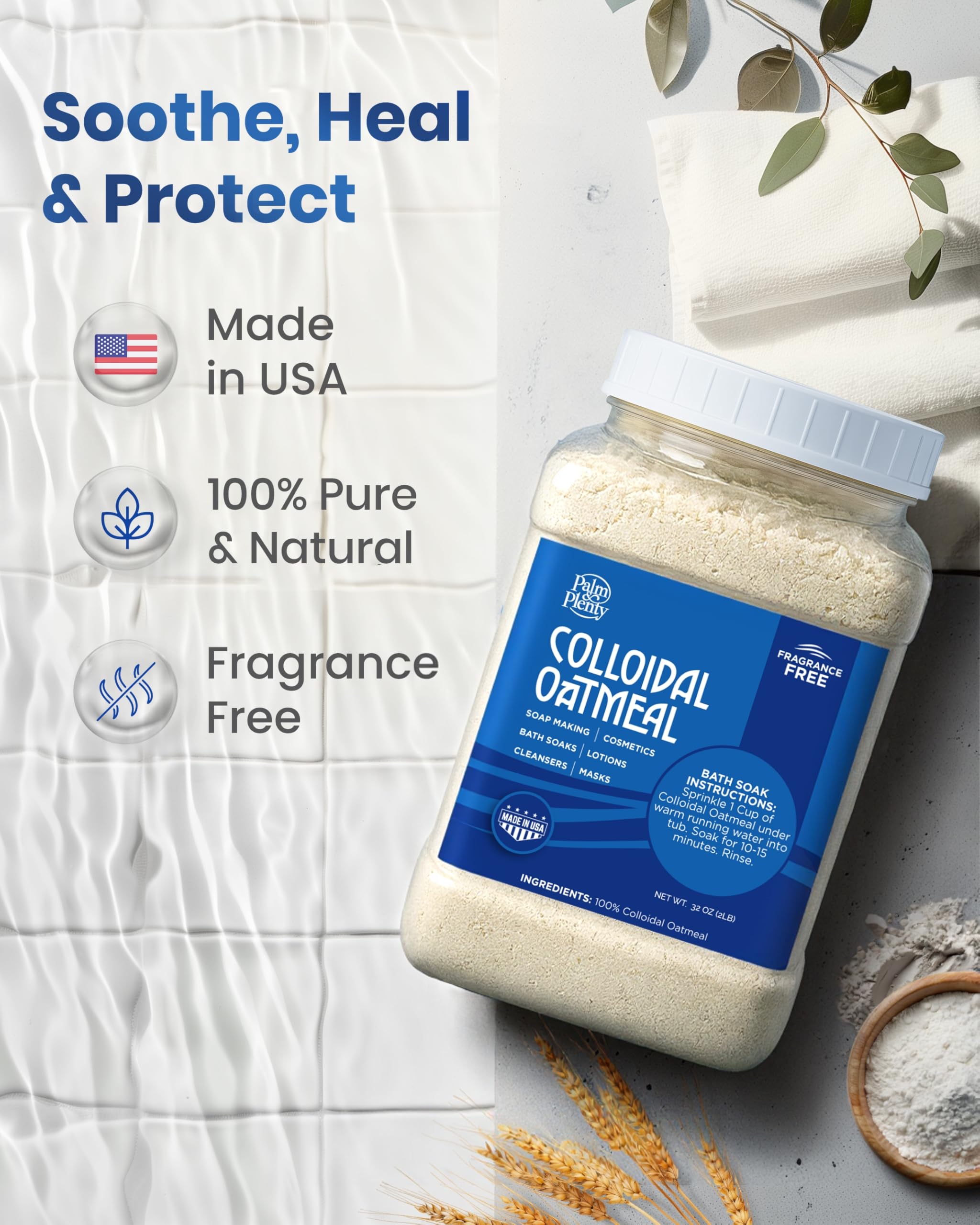 Palm and Plenty avoine colloïdale fabriqué aux États‑Unis, qualité premium pour soins