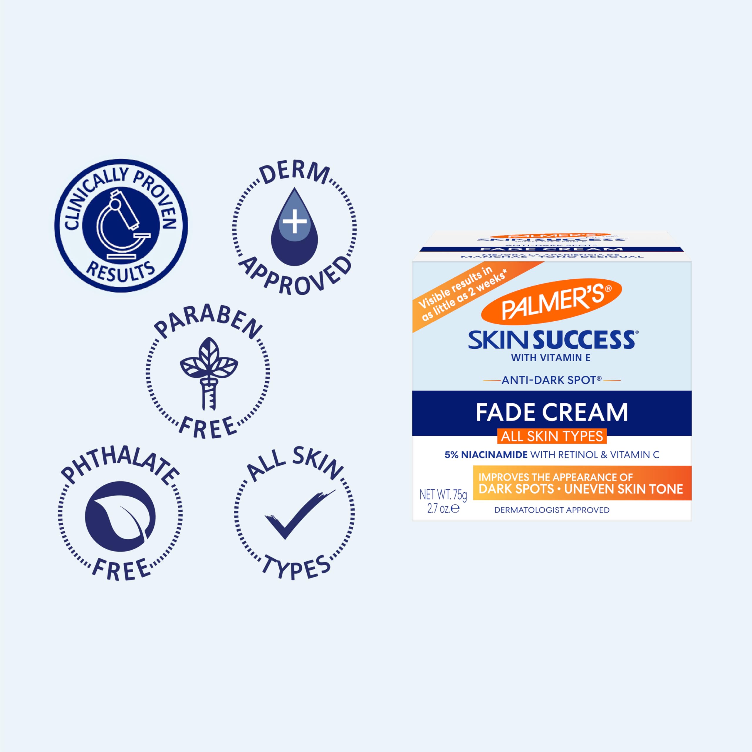 Palmer's Skin Success crème emballage pot-tube, cadre soigné du visuel.
