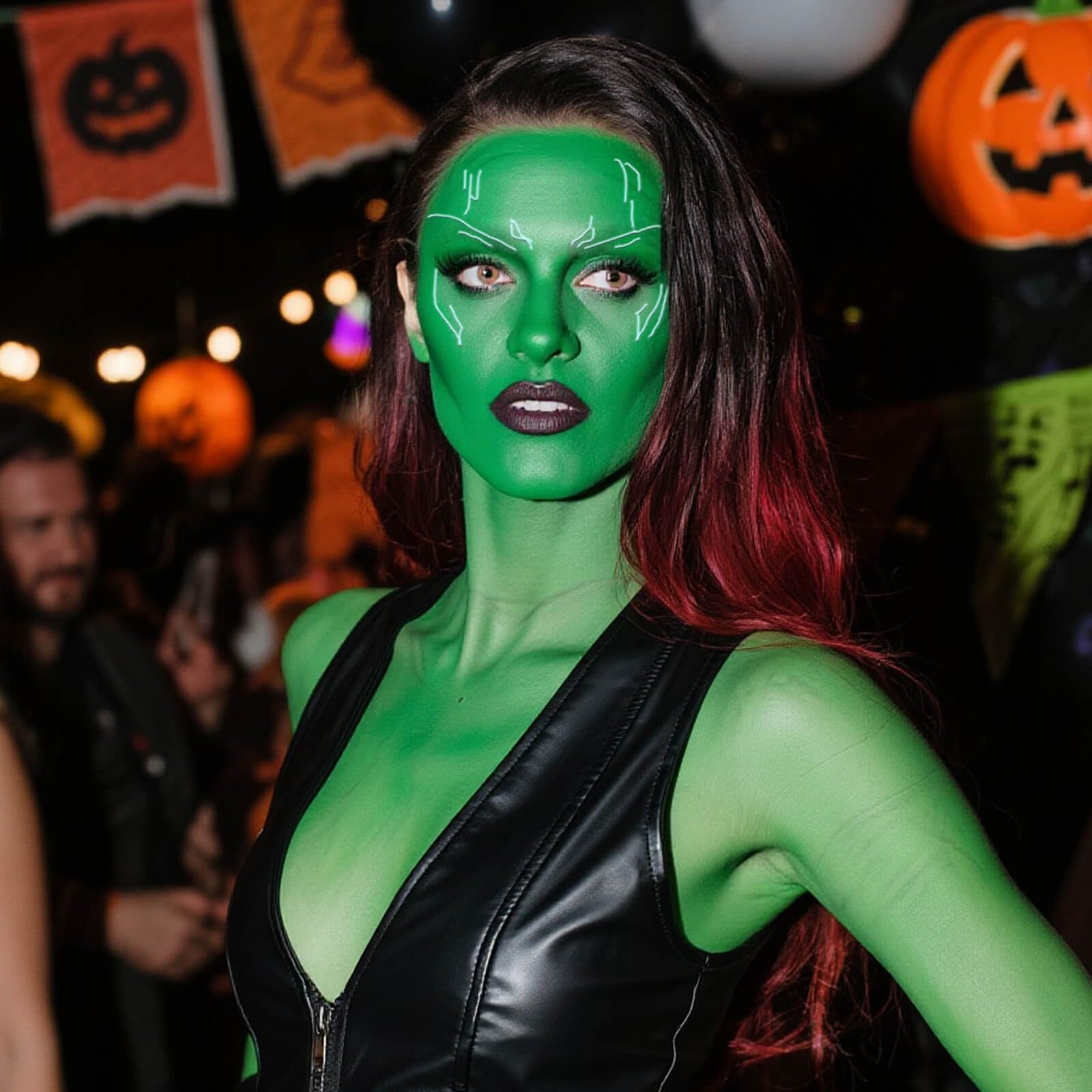 Paminify baton-maquillage vert, texture facile à estomper sur les costumes.
