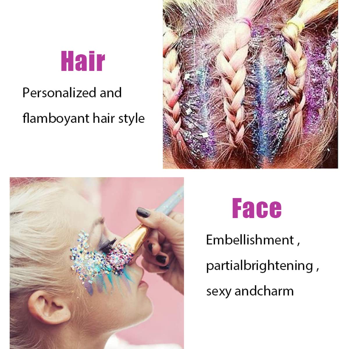 Paminify Gel paillettes blanc coiffure, brillance instantanée pour une coiffure festive