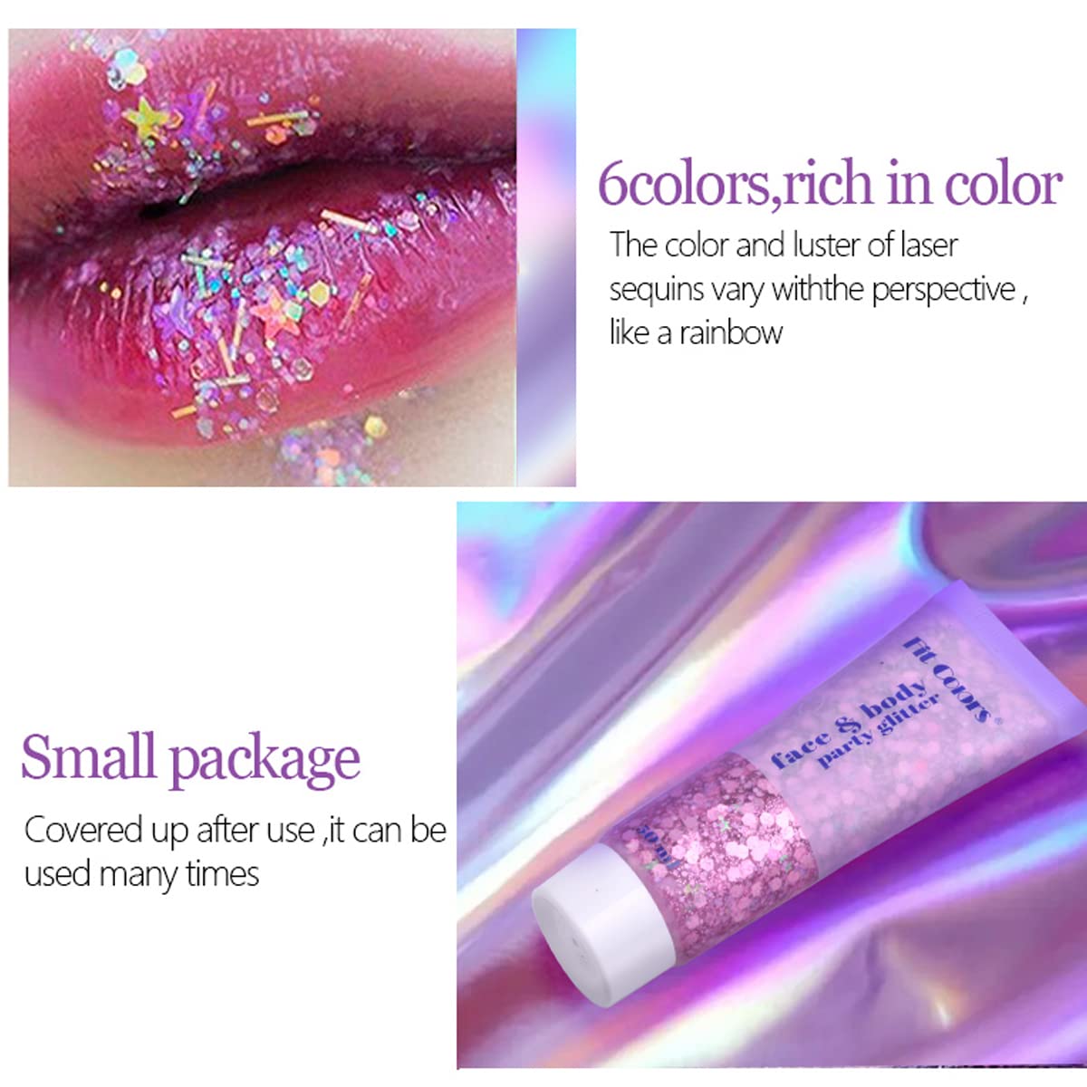 Paminify Gel paillettes blanc maquillage fête, prêt pour soirées et concerts
