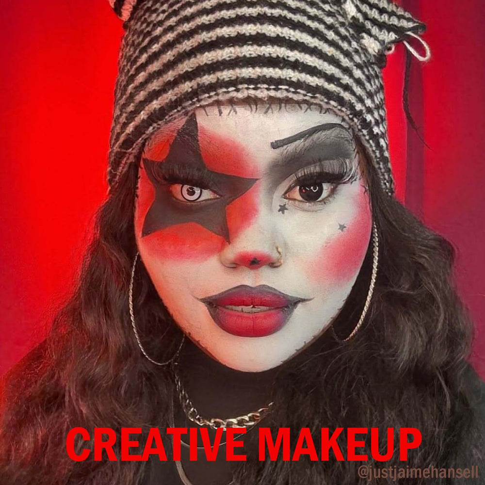 Maquillage déguisement clown Paminify, look clown prêt à l’emploi.