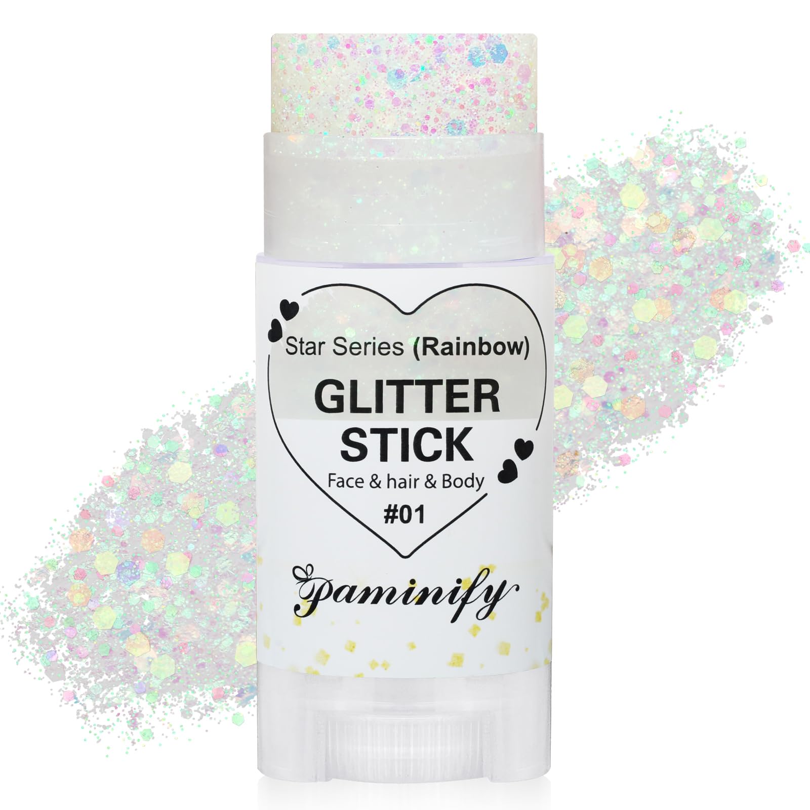 Paminify stick paillettes arc-en-ciel blanc pour cheveux, brillance prolongée