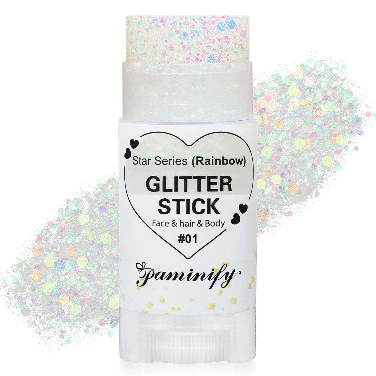 Paminify stick paillettes arc-en-ciel blanc pour cheveux, brillance prolongée