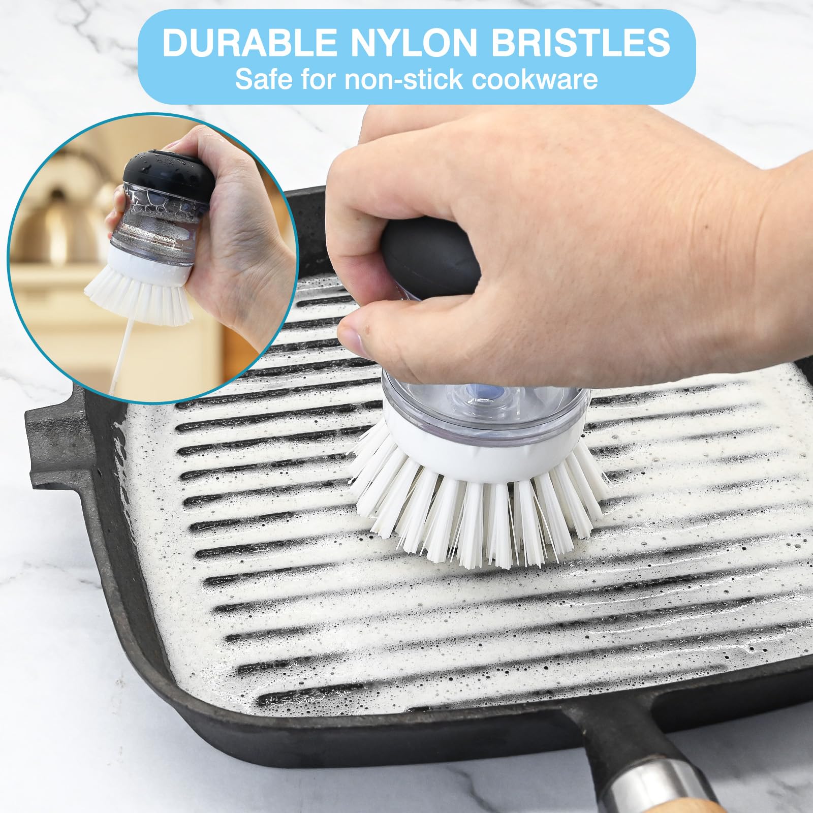Brins durs des refils Pamrack pour décoller les résidus tenaces sans rayer.