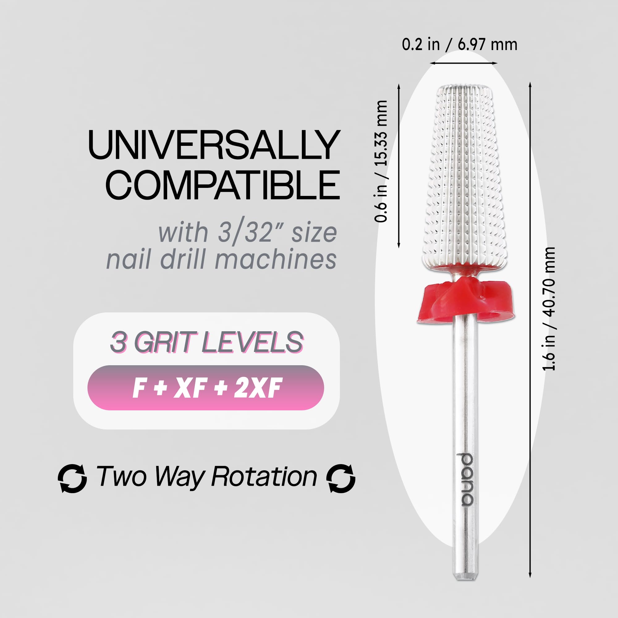 PANA Nail Carbide 5 en 1, rotation bidirectionnelle adaptée à gaucher ou droitier.
