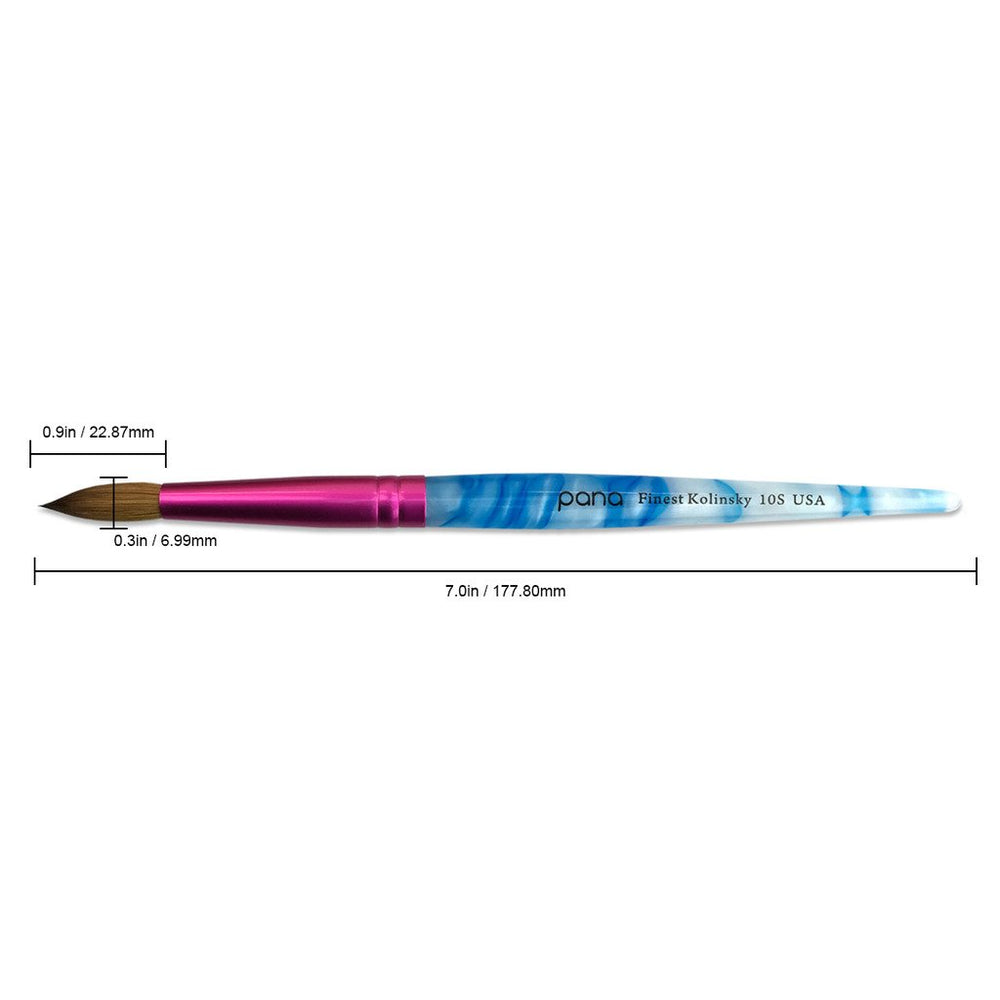 PANA pinceau Kolinsky avec anse bleue et ferrule rose, prise en main confortable.