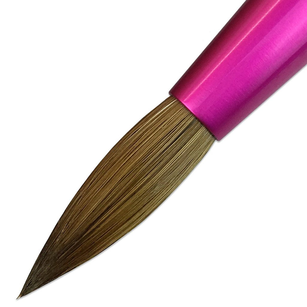 PANA pinceau ongles Kolinsky, détail ferrule rose et connexion solide.
