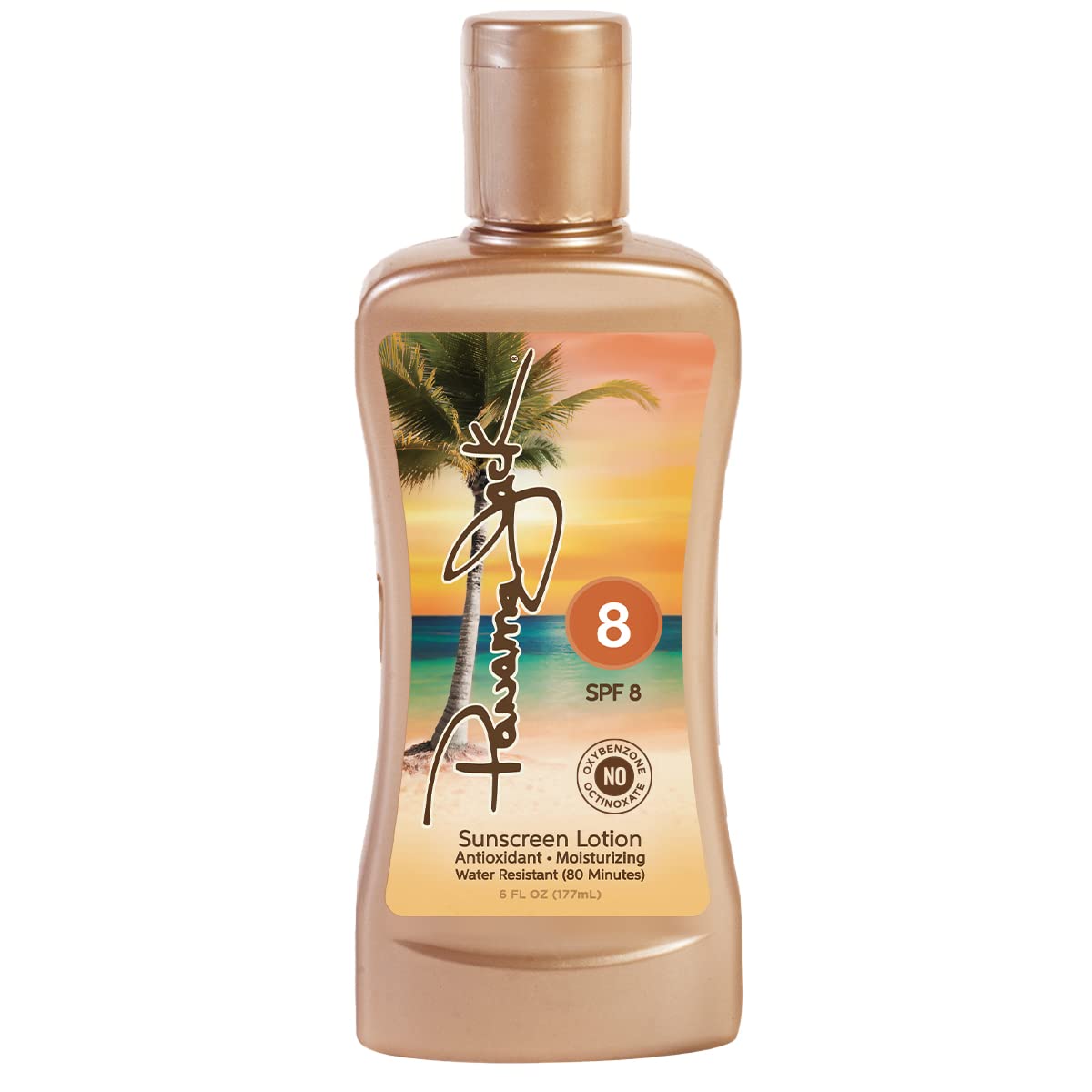 Panama Jack Lotion solaire SPF8 — bouteille pratique prête pour les journées à la plage.