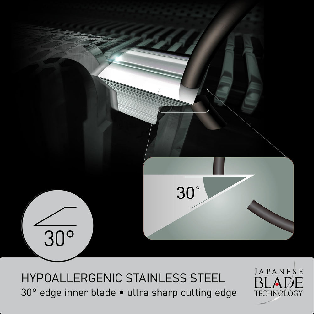 Angle de coupe 30° des lames internes Panasonic pour un rasage net.