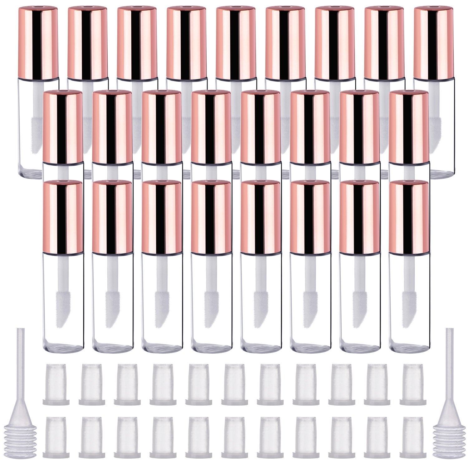 Pangda bouteille gloss à lèvres transparente avec capuchon rose doré, idéale pour transporter plusieurs teintes.