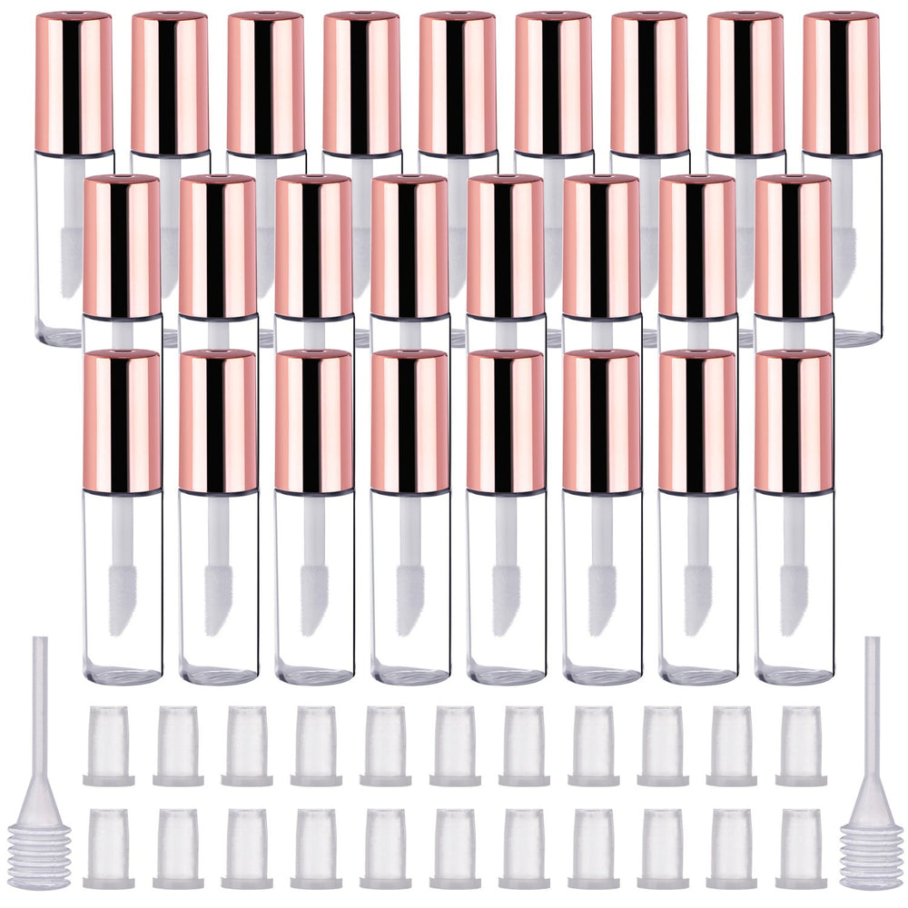 Pangda bouteille gloss à lèvres transparente avec capuchon rose doré, idéale pour transporter plusieurs teintes.