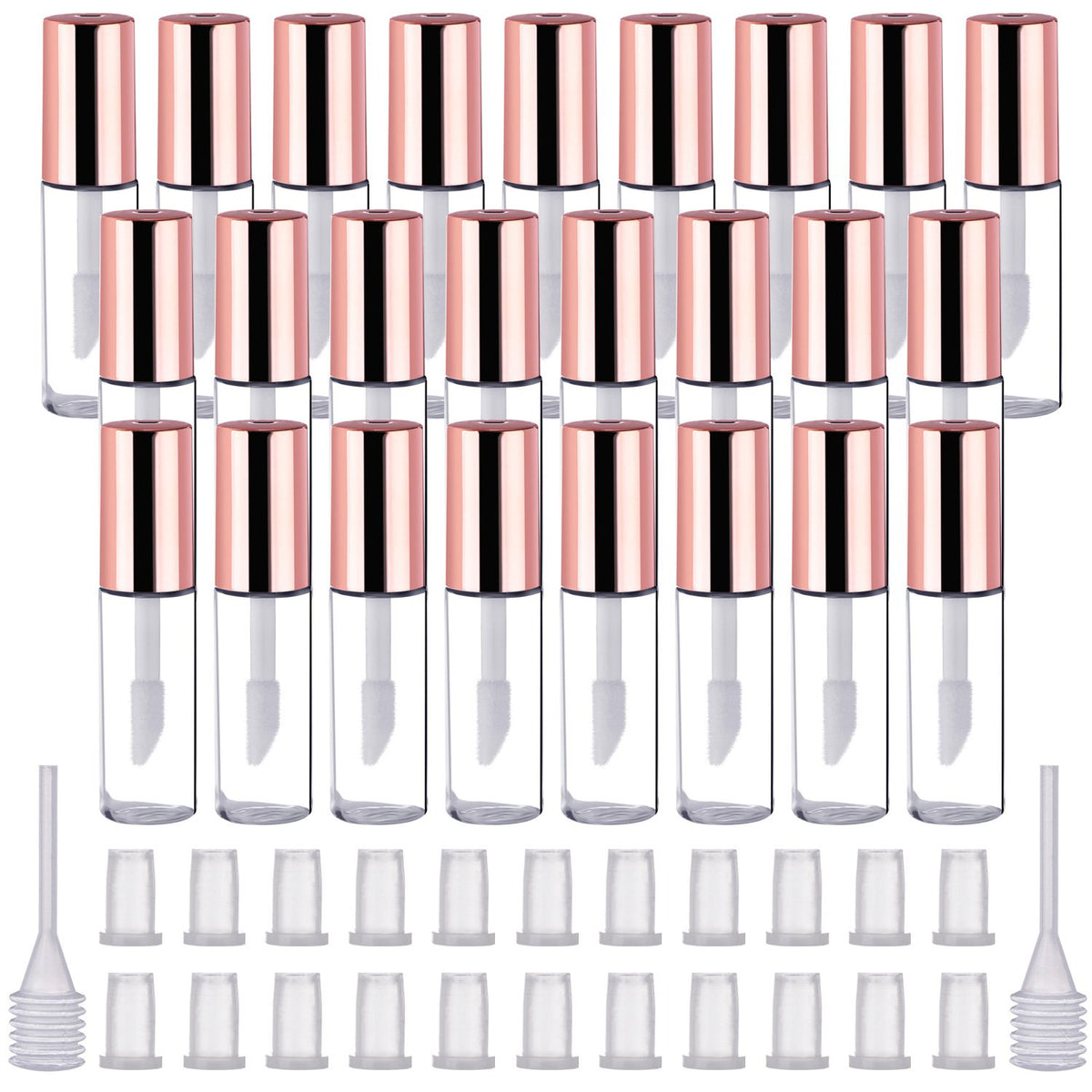 Pangda bouteille gloss à lèvres transparente avec capuchon rose doré, idéale pour transporter plusieurs teintes.