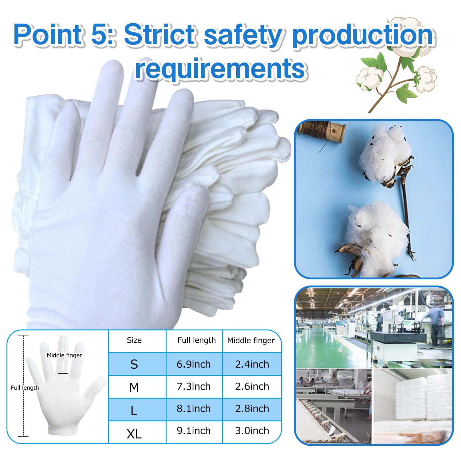 Gants PangtiKu coton blanc avec élasticité et confort ajusté.