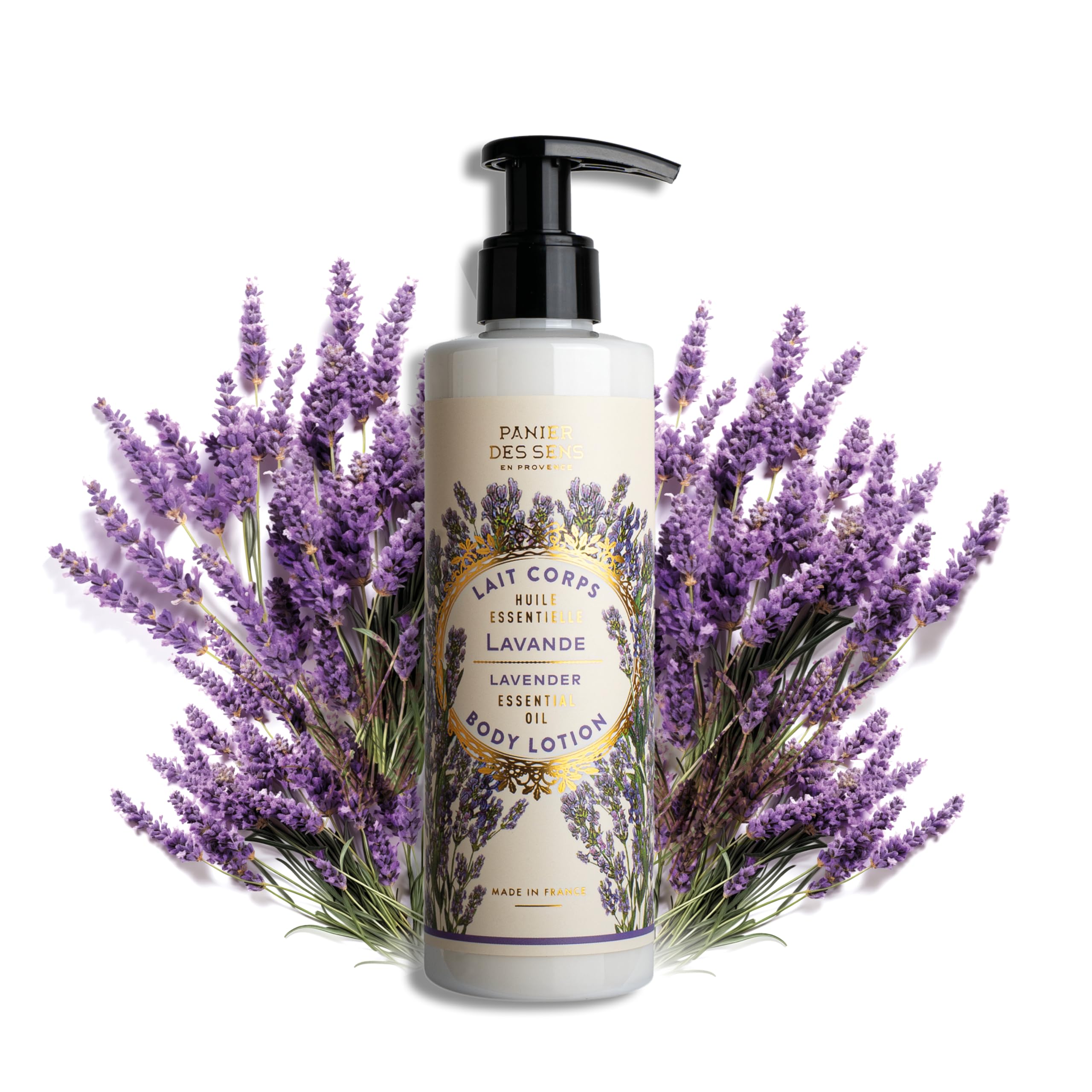 Panier des Sens – Flacon de lotion lavande offrant hydratation rapide pour peaux sèches.