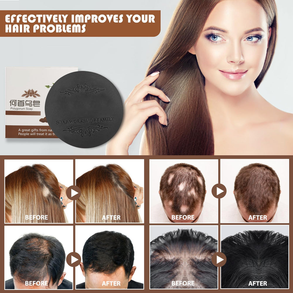 Mode d'emploi simple Panmall Fallopia Multiflora savon-shampoing solide.