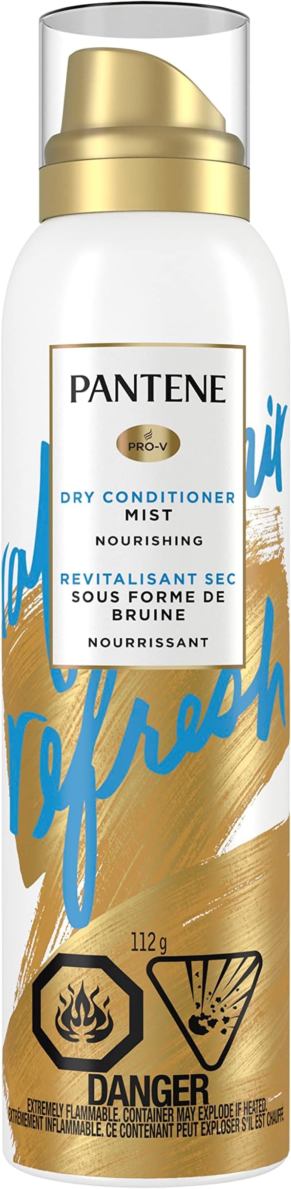 Pantene brume sèche, bouteille-applique: hydratation rapide des cheveux.