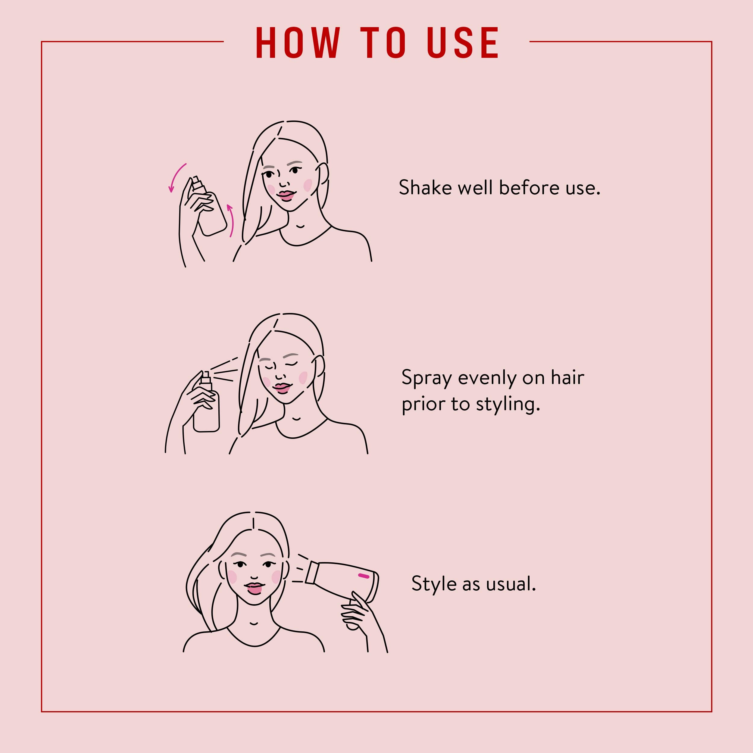 Pantene Hot Mama Spray sans alcool, sans sulfates et sans parabènes.