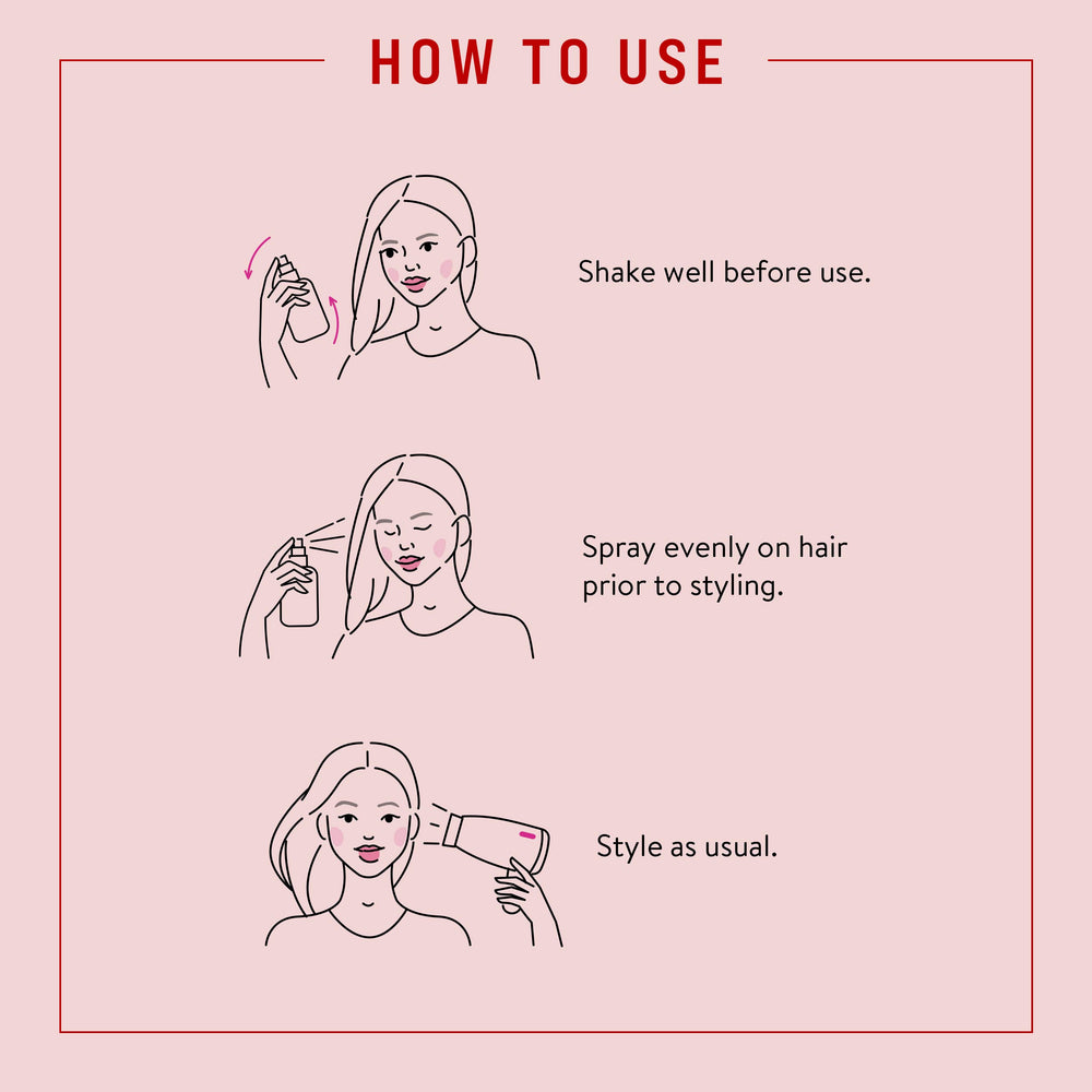 Pantene Hot Mama Spray sans alcool, sans sulfates et sans parabènes.