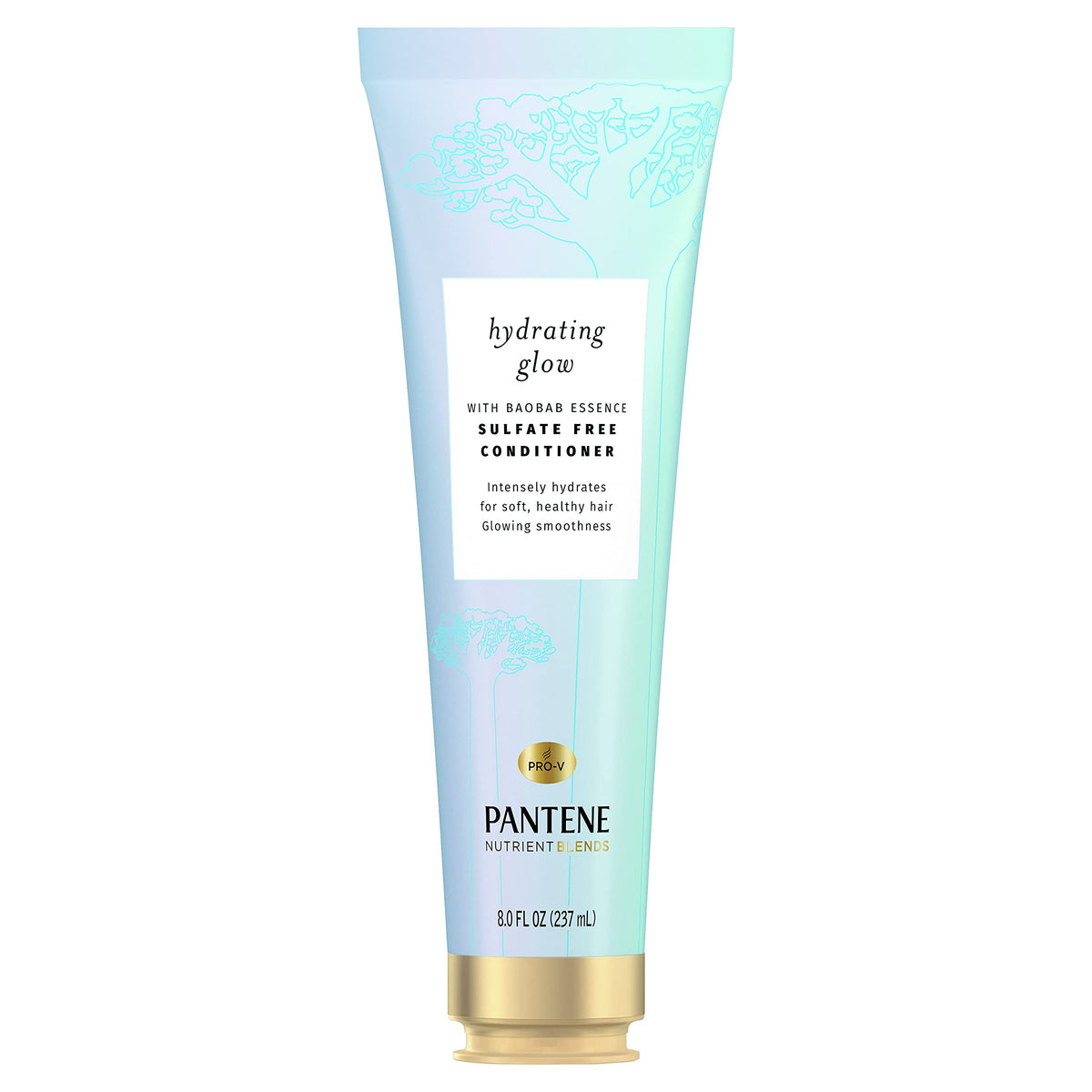 Pantene Hydratant Éclat baobab : bouteille montrant l’hydratation durable pour cheveux secs.