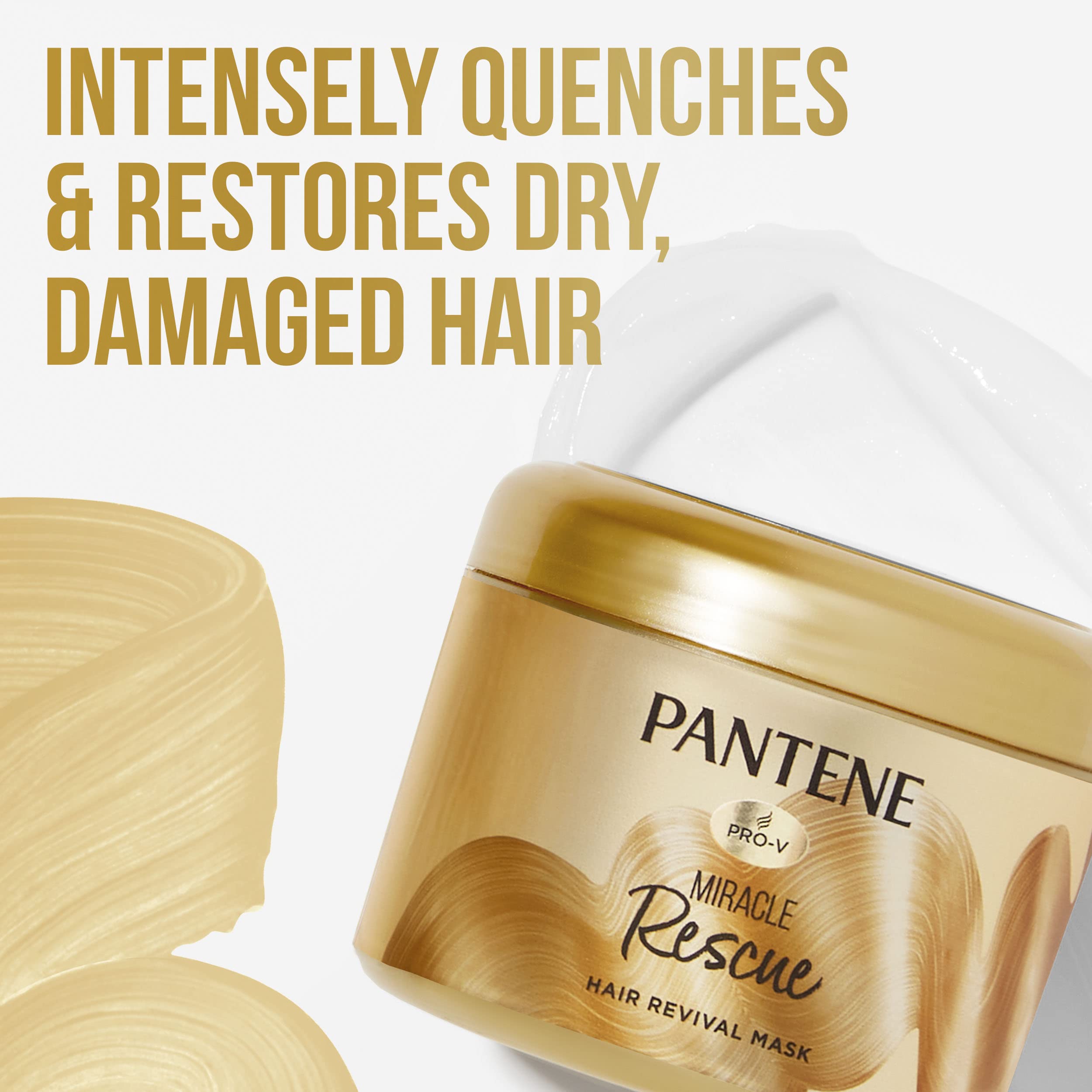 Pantene Masque Cheveux – texture crème satinée enveloppe les longueurs pour douceur.