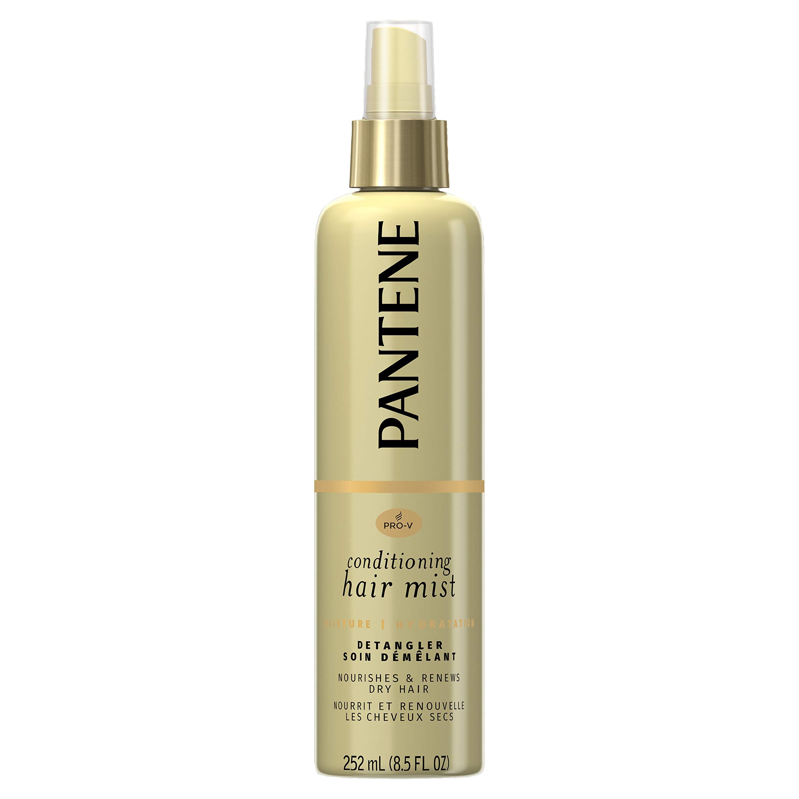 Pantene Nutrient Boost Moisture Mist detangler bottle delivers hydration for dry hair