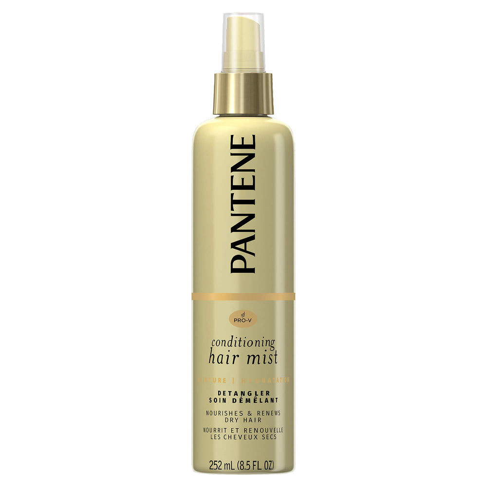 Pantene Nutrient Boost Moisture Mist detangler bottle delivers hydration for dry hair