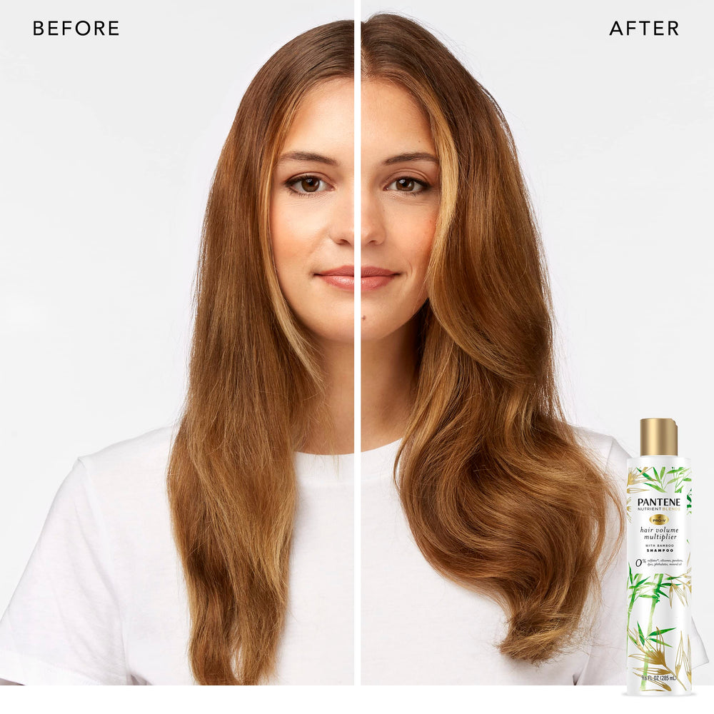Pantene Volume Multiplicateur, ingrédients nourrissants pour cheveux plus volumineux.
