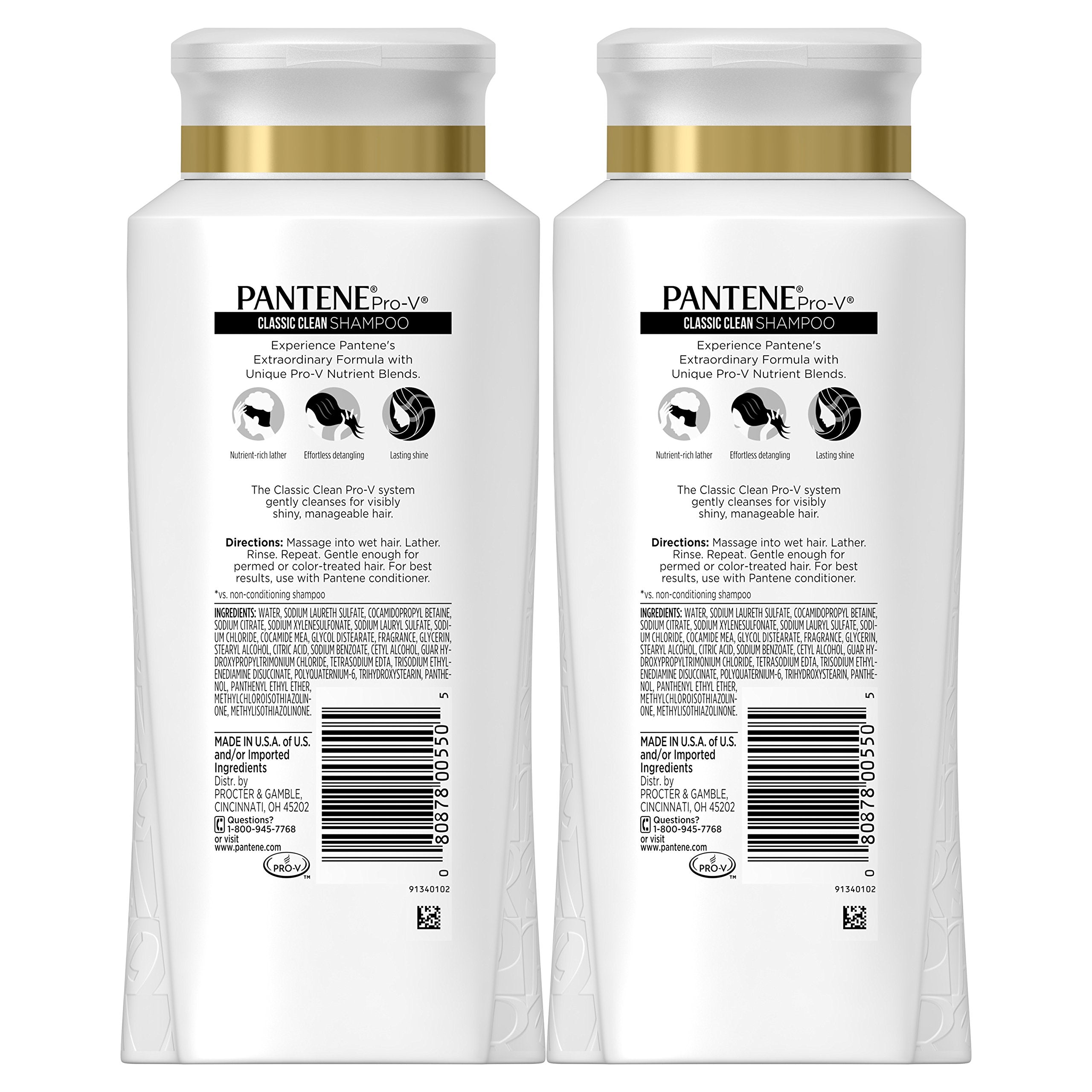Pantene Pro-V Classic Clean Shampoo – vue emballage double, nettoyage en douceur des cheveux