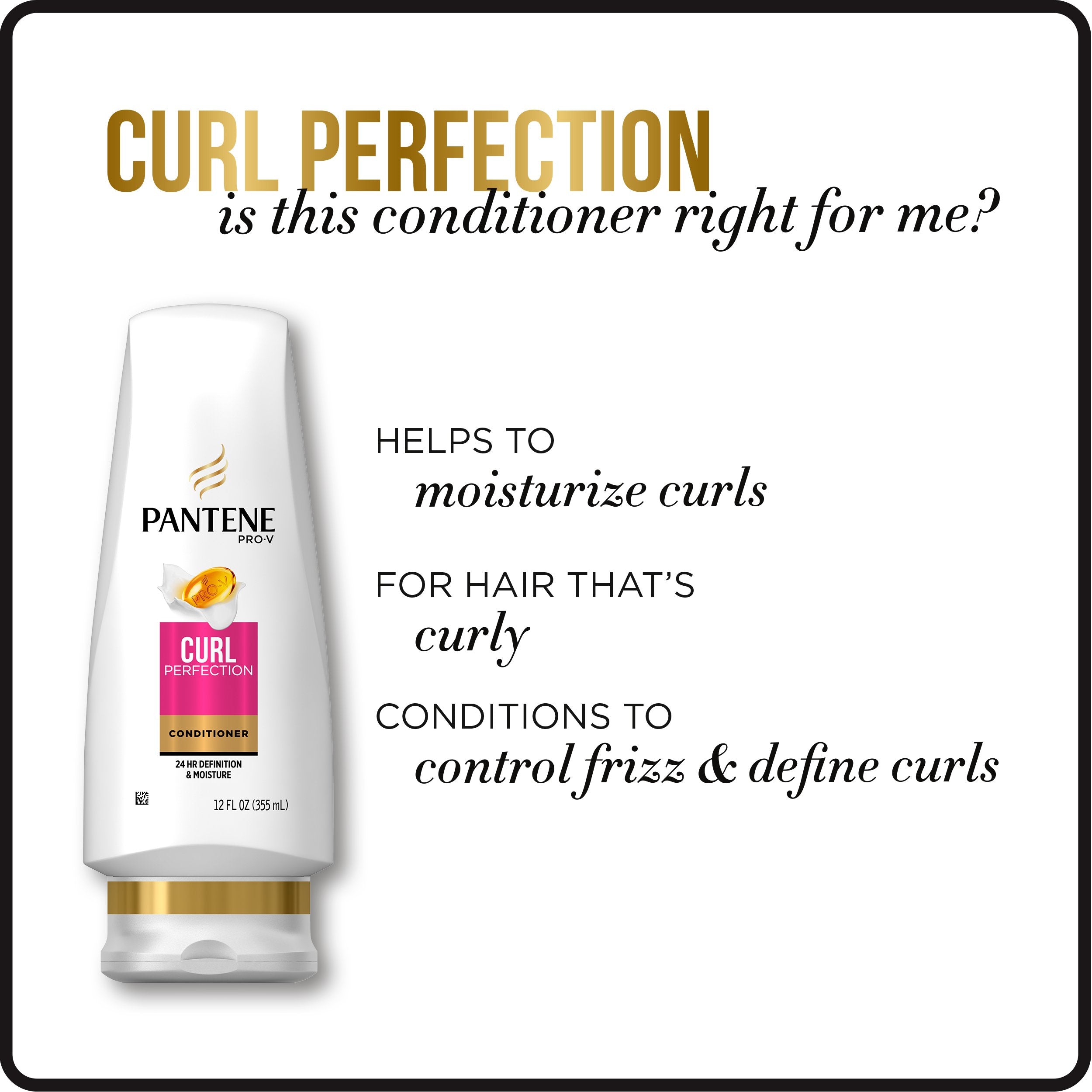 Pantene Pro-V Curl Perfection Conditioner – contrôle du frisottis et bordures des cuticules lisses.