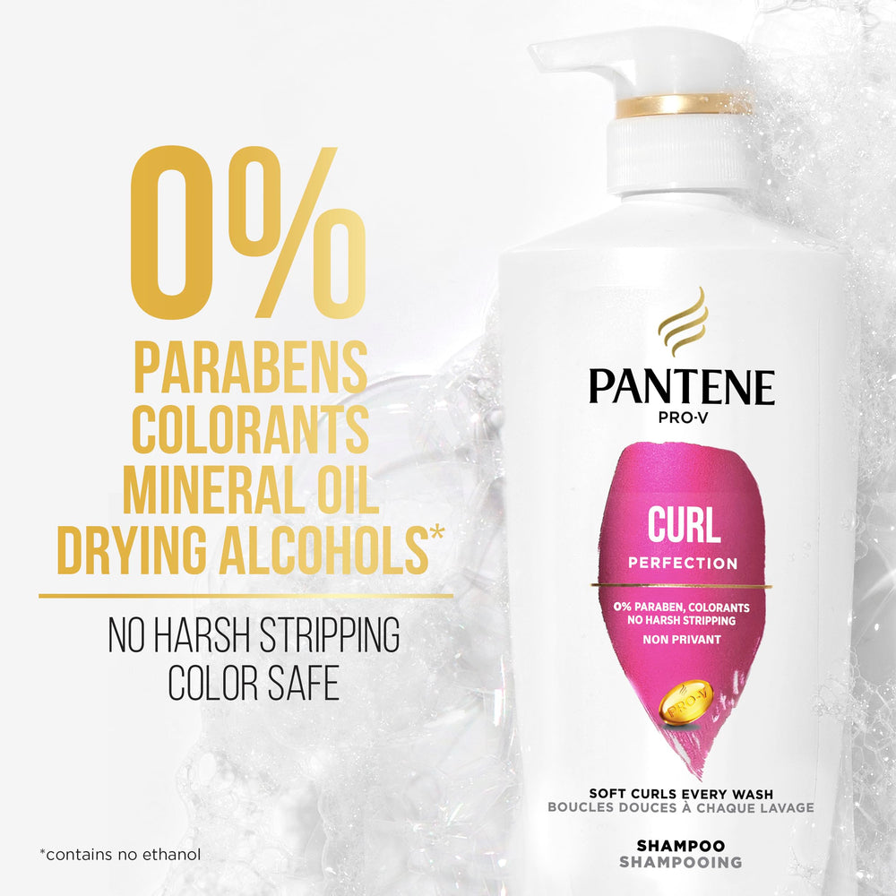 Pantene PRO-V Curl Perfection Shampoo applied to towel-dried hair shows curl definition