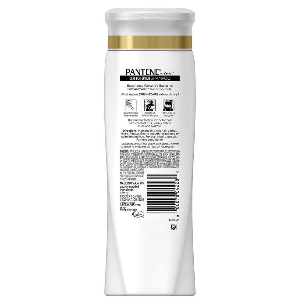 Pantene Pro-V Curly Perfection, mousse lavante, douceur nourrissante pour cheveux bouclés et faciles à démêler.