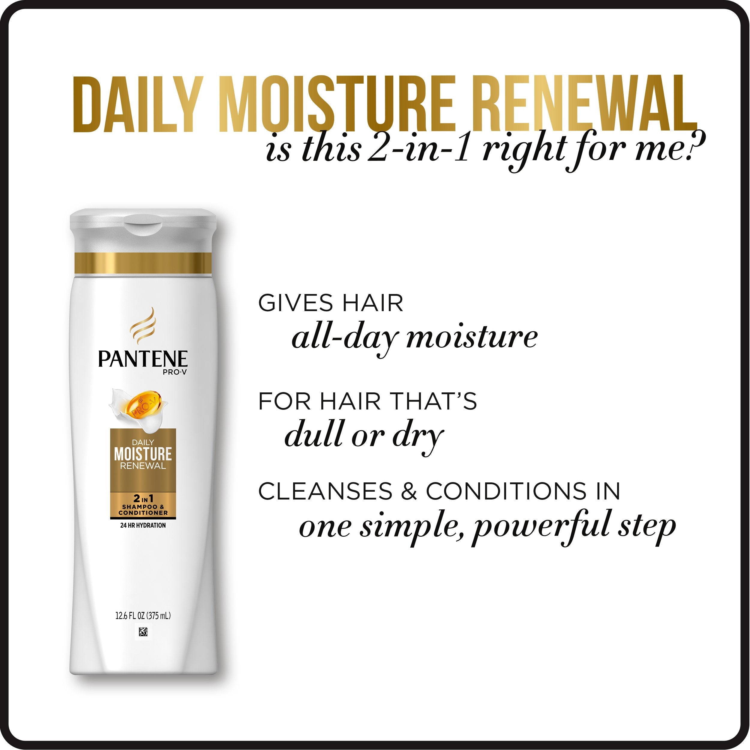 Pantene Pro-V Daily Moisture Renewal hair close-up showing soft, hydrated strands