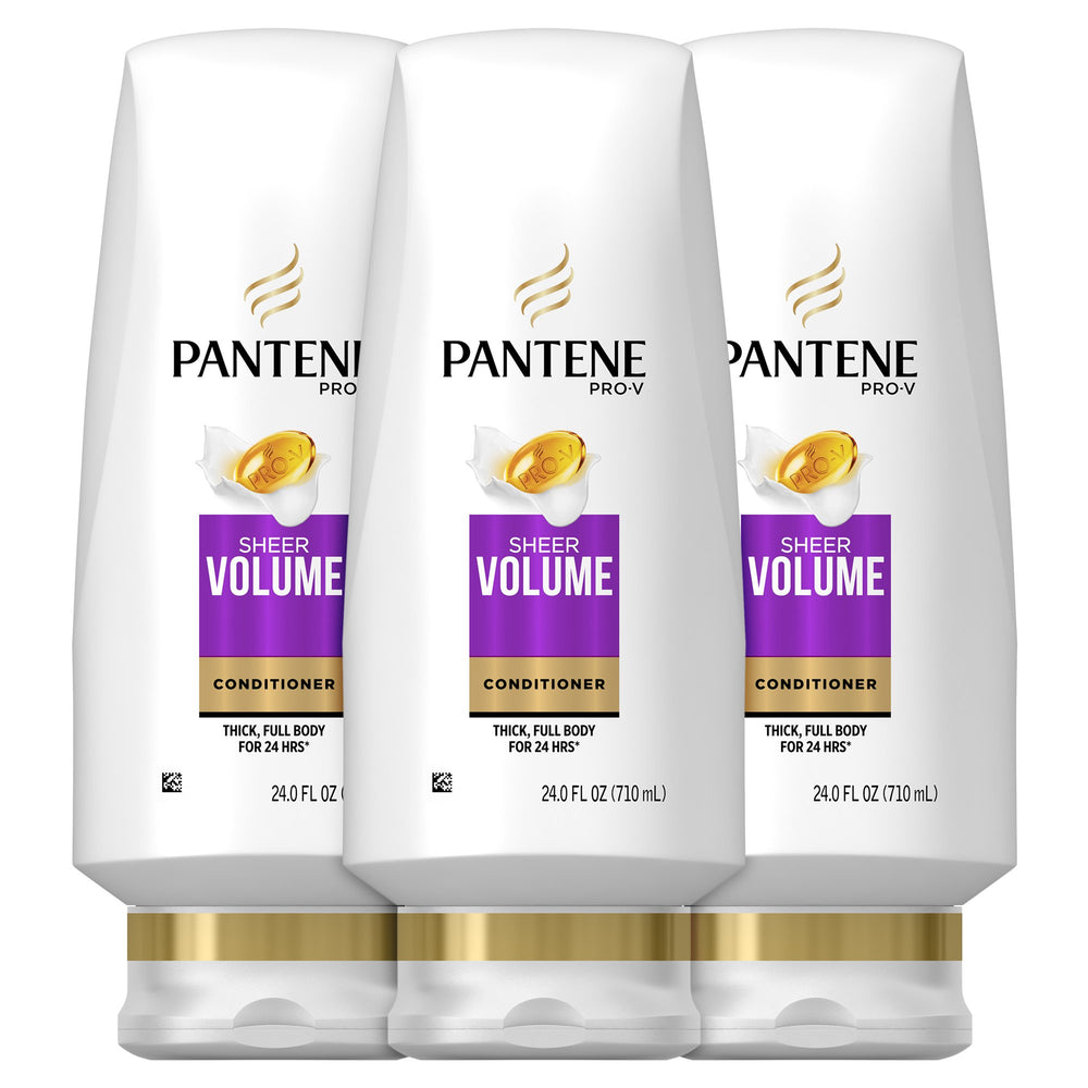 Pantene Pro-V Sheer Volume Après-Shampooing, bouteille en versement, apporte volume léger et contrôle.
