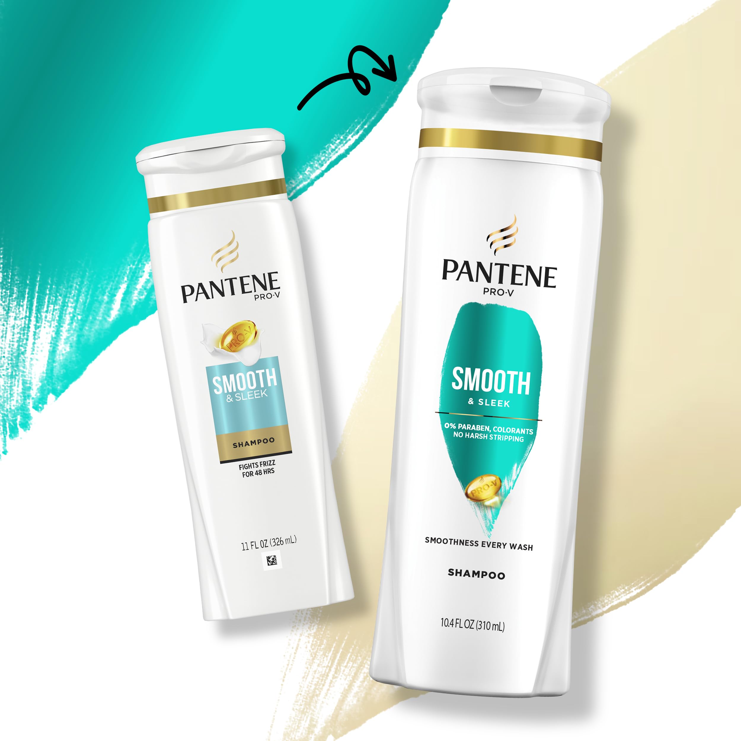 Pantene Pro-V Smooth Shampoo, argan: nourrissement léger pour cheveux soyeux.