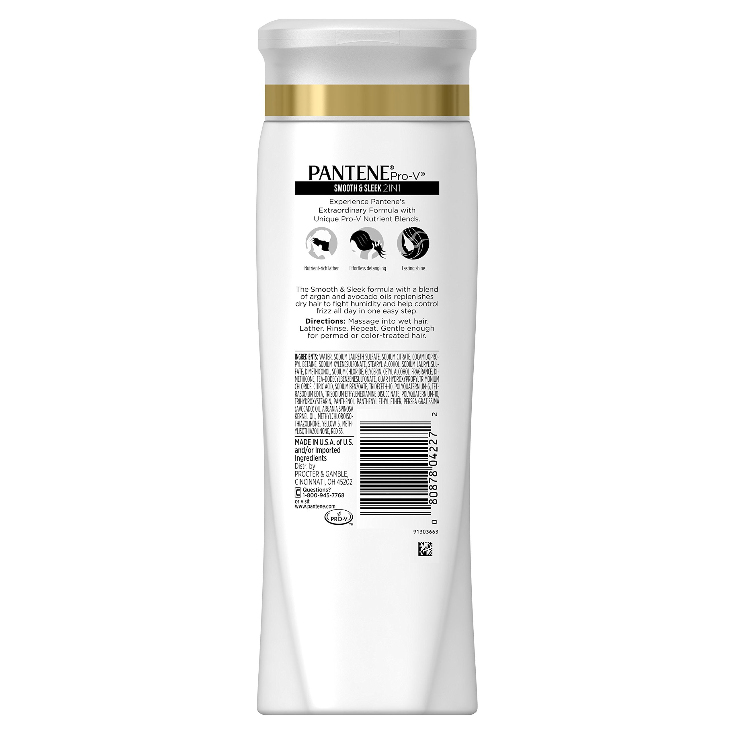 Pantene Pro-V Smooth & Sleek 2 en 1 – hydratation nourrissante et douceur.