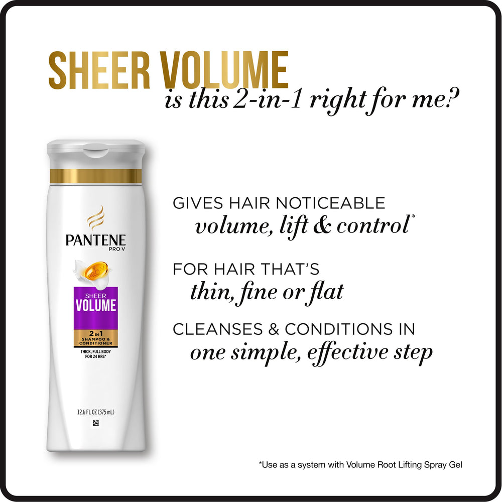 Pantene Pro-V Volume Léger 2-en-1: brillance naturelle après rinçage.