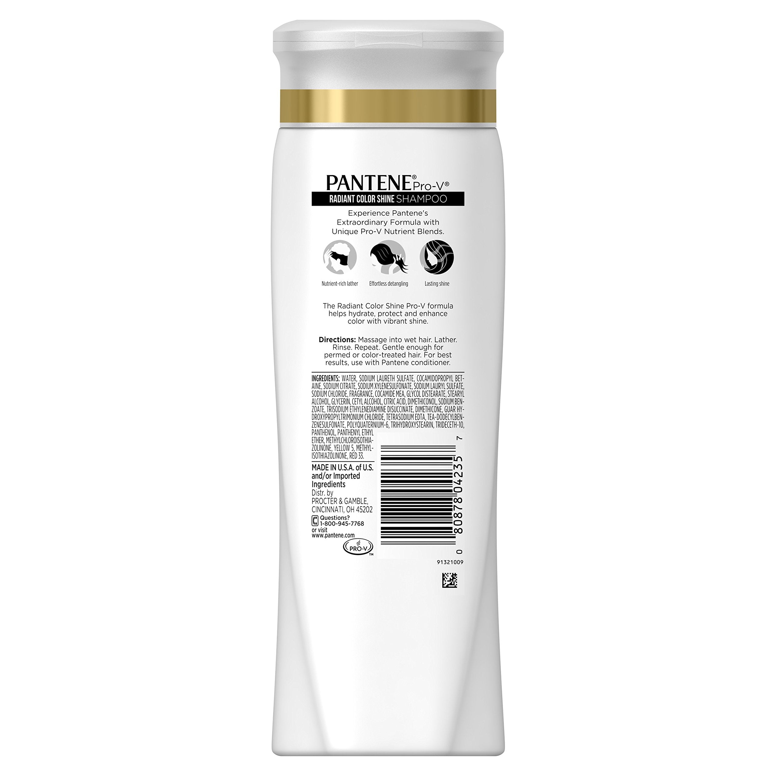 Pantene Radiant Color Shine Conditionneur en bouteille, démêle et hydrate sans alourdir.
