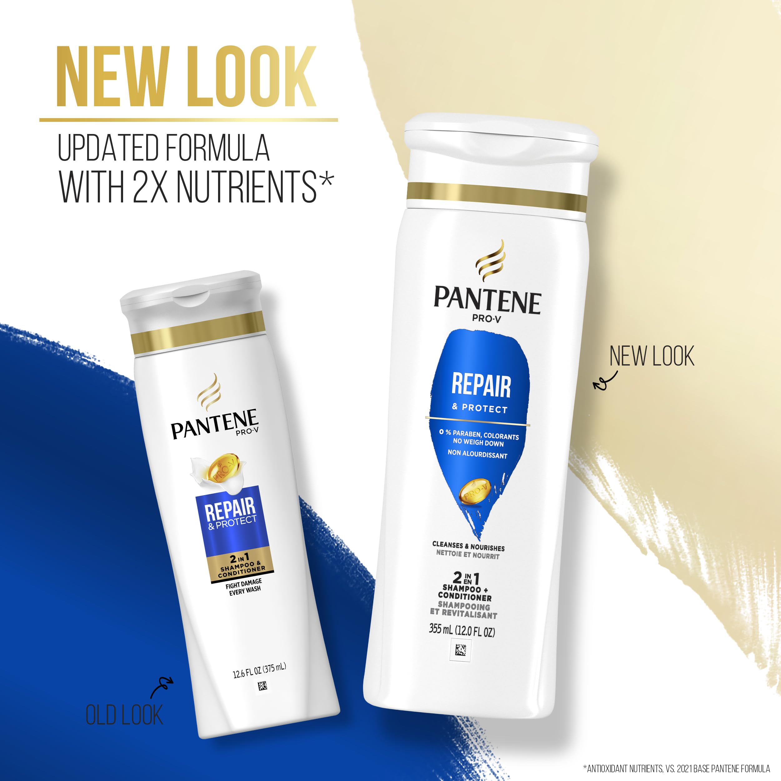 Pantene 2 en 1: avant/après, cheveux brillants et soyeux.