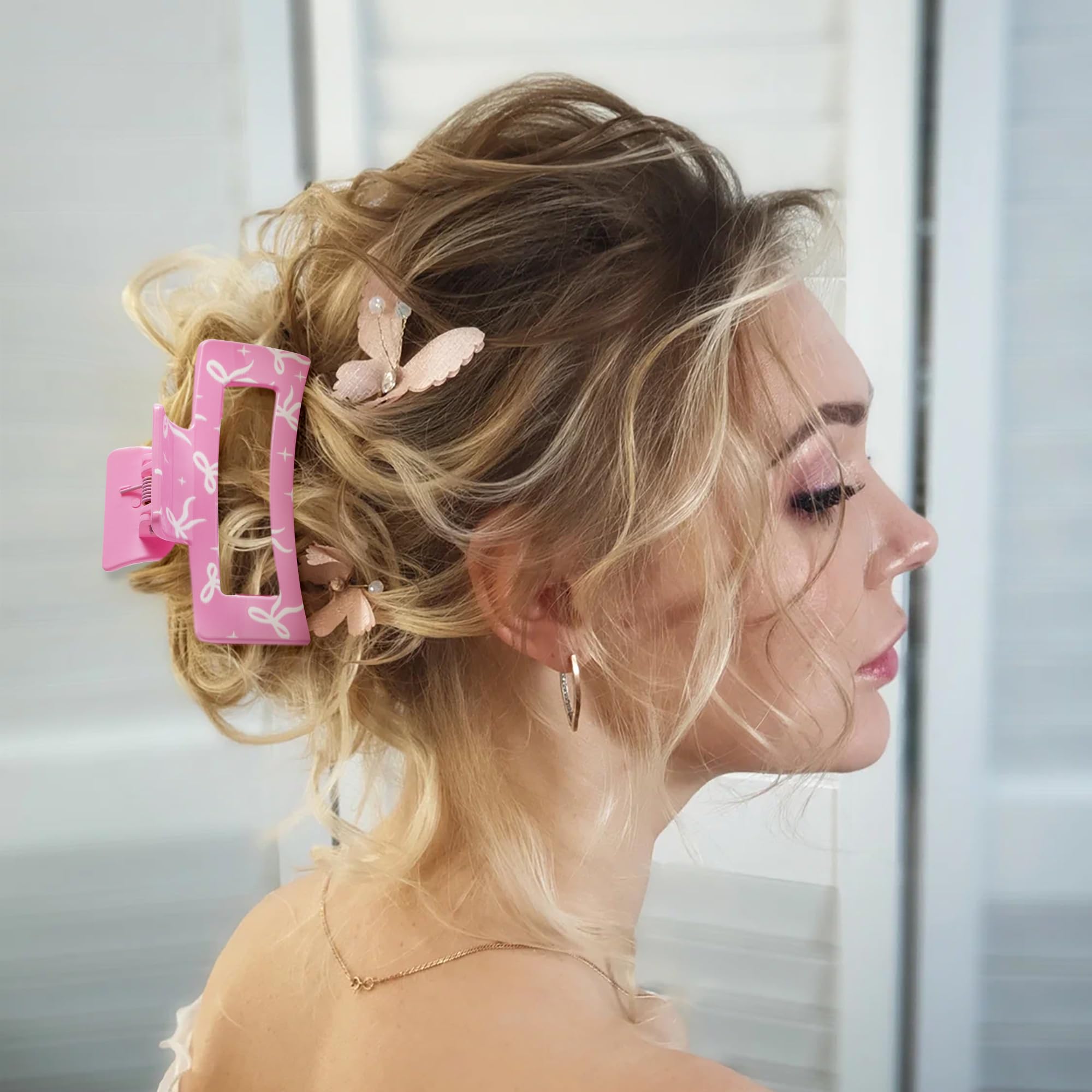 Pantide pinces-banane rectangle coquette rose, cadeau idéal pour femmes
