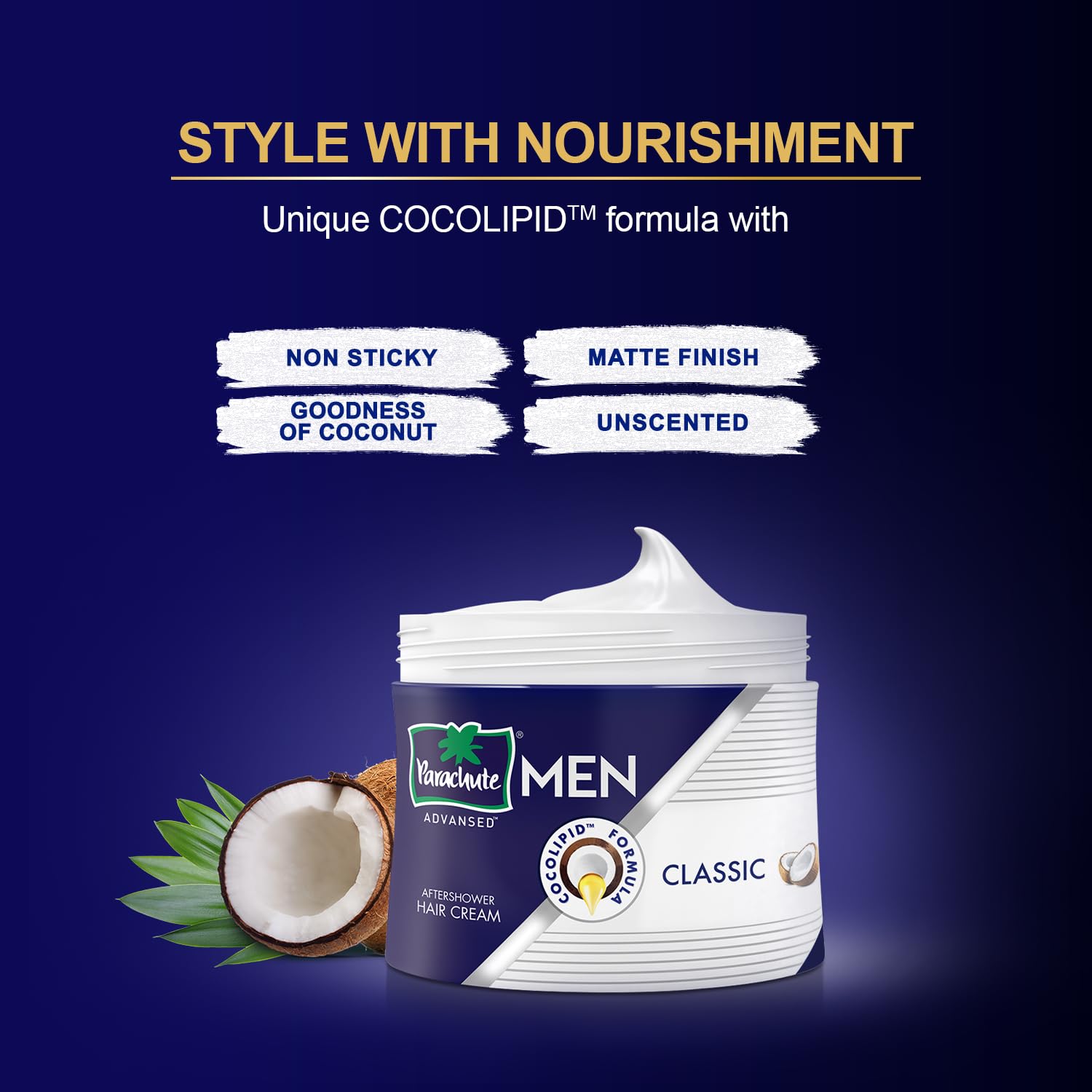 Parachute Advansed Crème cheveux homme coco enrichie, soin nourrissant.