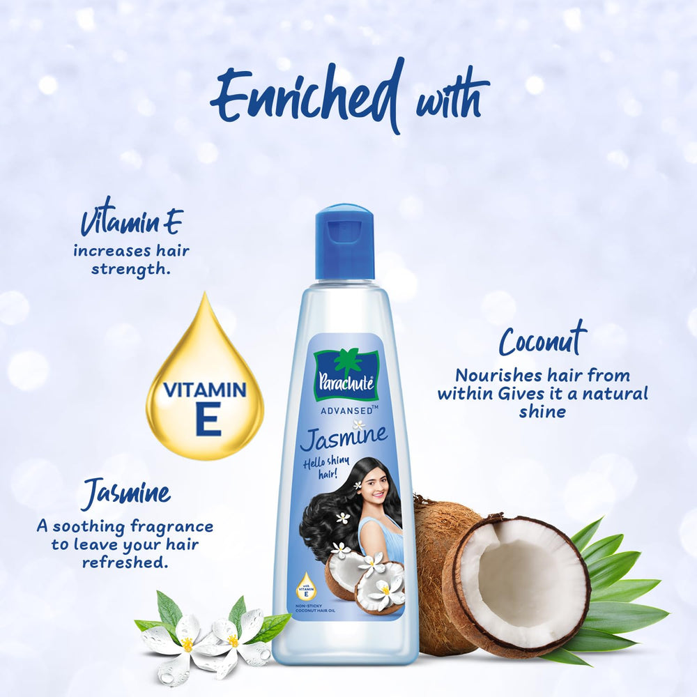 Cheveux brillants et soyeux après application de l'huile jasmin coco.